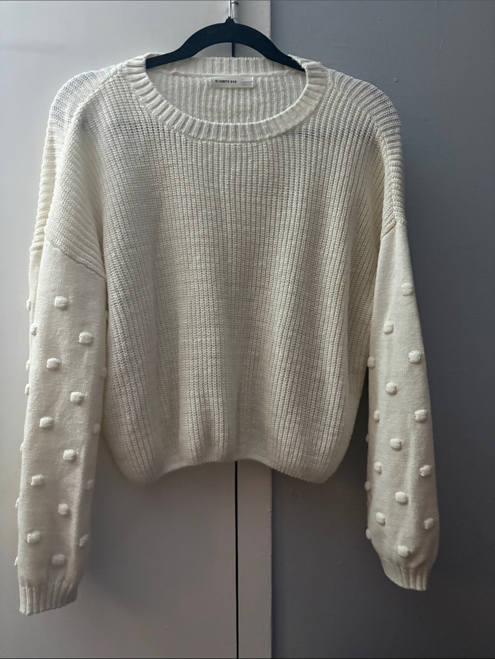 Society Cream Bobble-Sleeve Crewneck Sweater